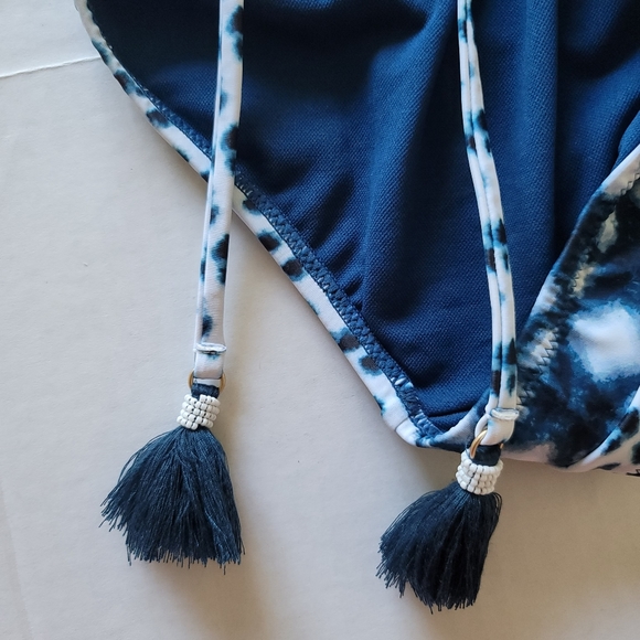 Jessica Simpson one piece swimsuit size M blue print side ruching v neck NWT - Picture 5 of 14